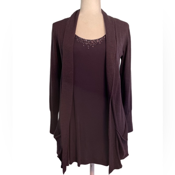 Eileen Fisher system twinset plum purple beaded cami with cardigan set XS - Picture 3 of 14